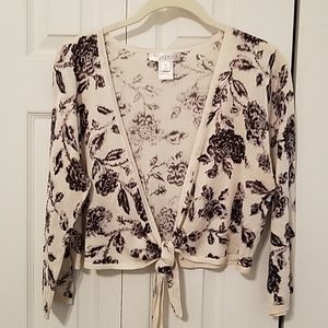 Lightweight Silk Front Tie Floral Sweater